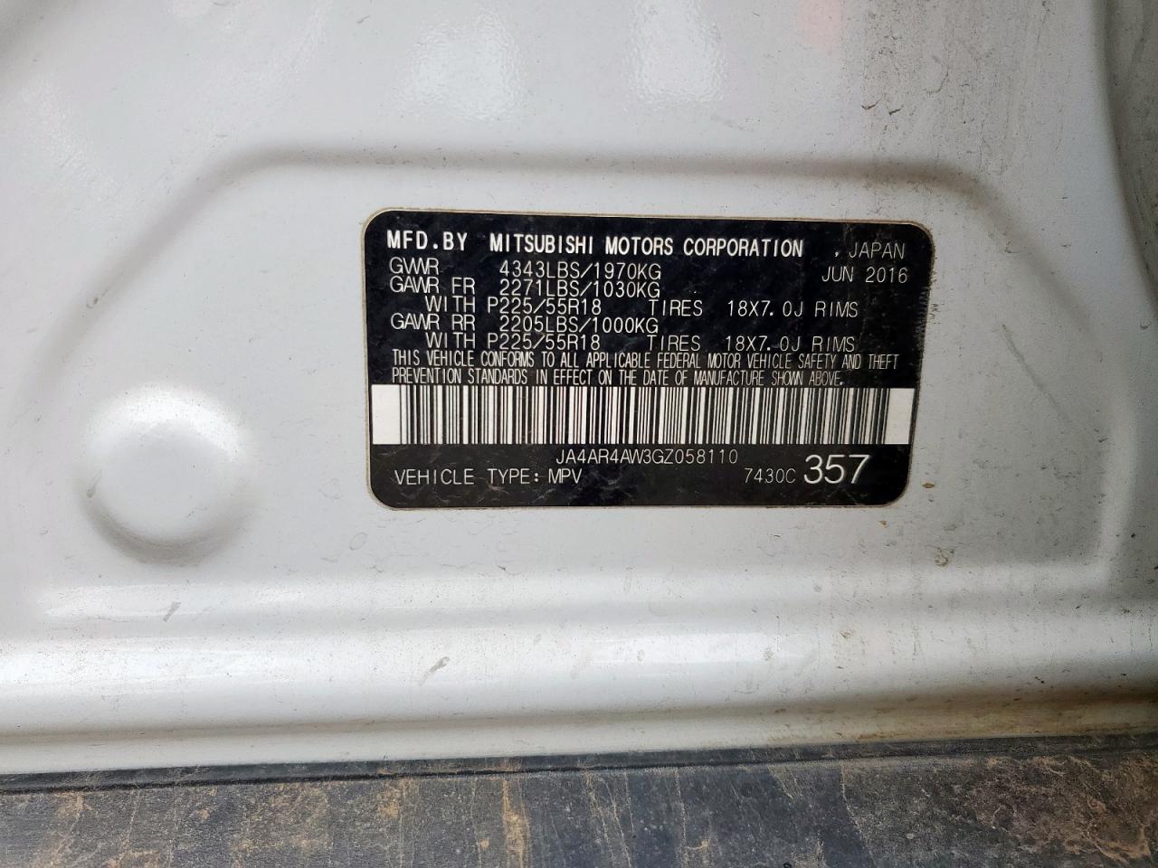 2016 Mitsubishi Outlander Sport Sel VIN: JA4AR4AW3GZ058110 Lot: 65009315