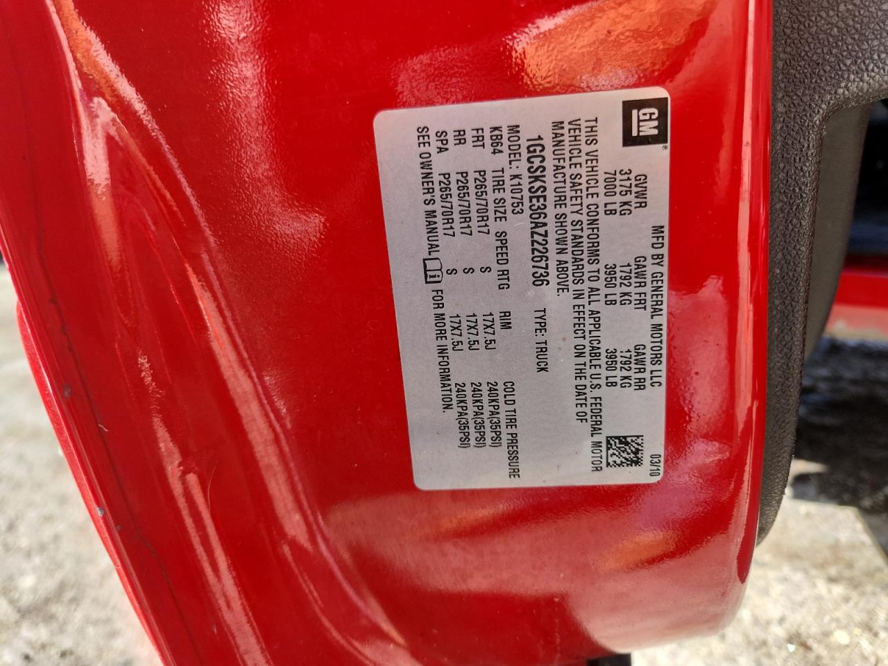 2010 Chevrolet Silverado K1500 Lt VIN: 1GCSKSE36AZ226736 Lot: 70532475