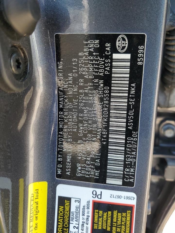 2013 Toyota Camry L VIN: 4T4BF1FK0DR285580 Lot: 70524345