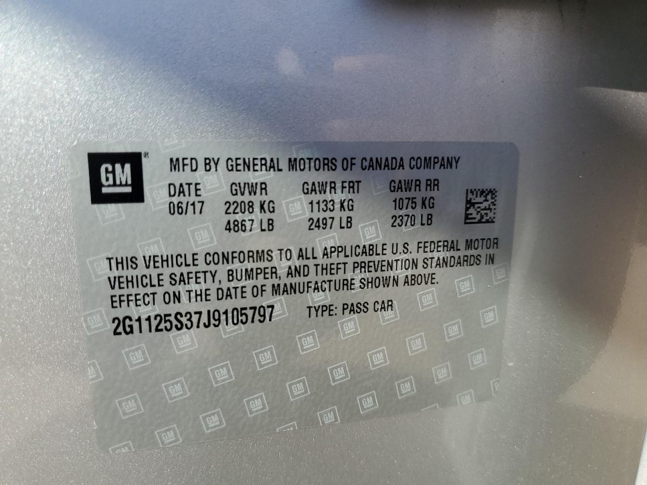 2018 Chevrolet Impala Premier VIN: 2G1125S37J9105797 Lot: 69619185