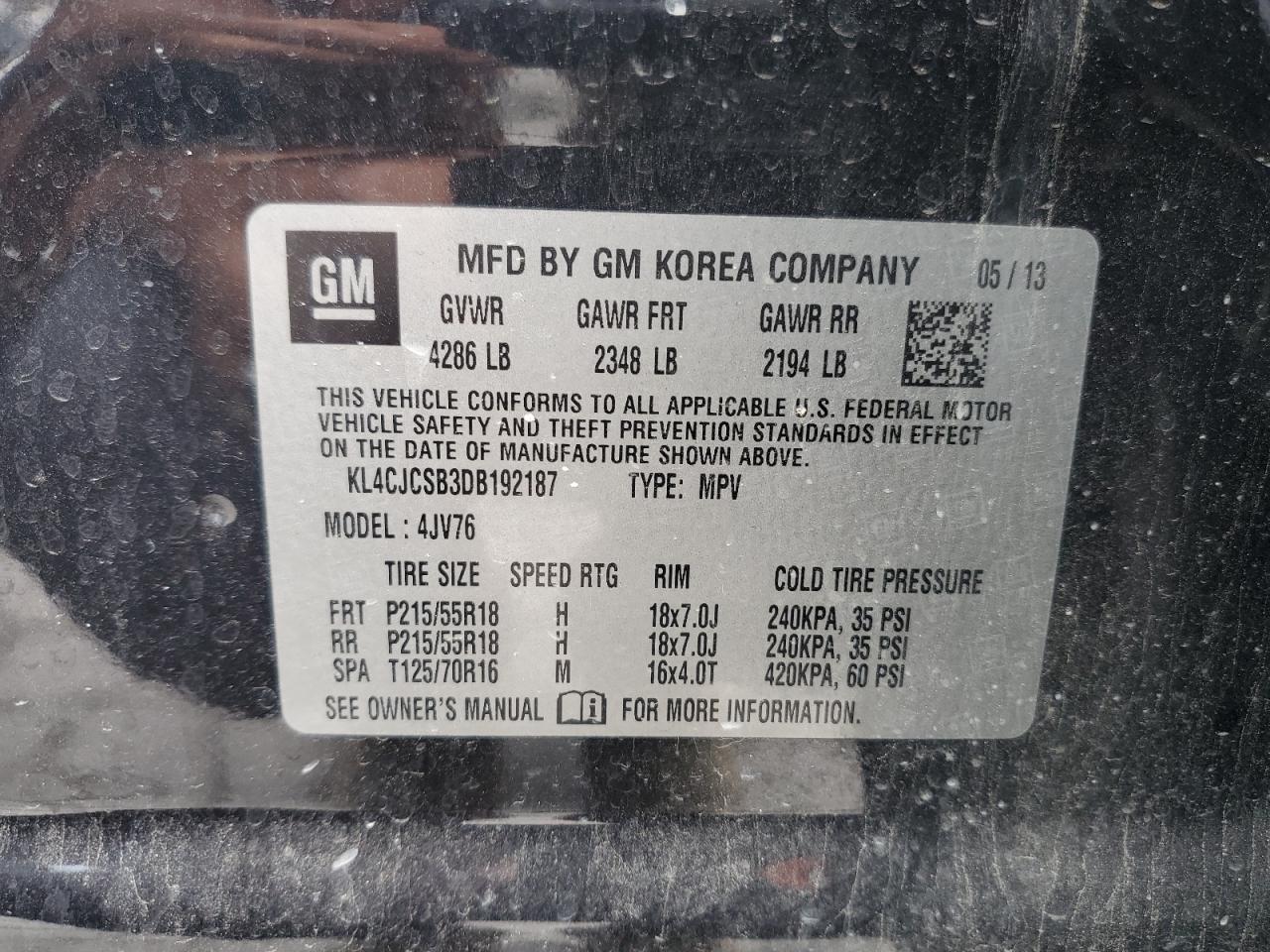 2013 Buick Encore VIN: KL4CJCSB3DB192187 Lot: 68954165