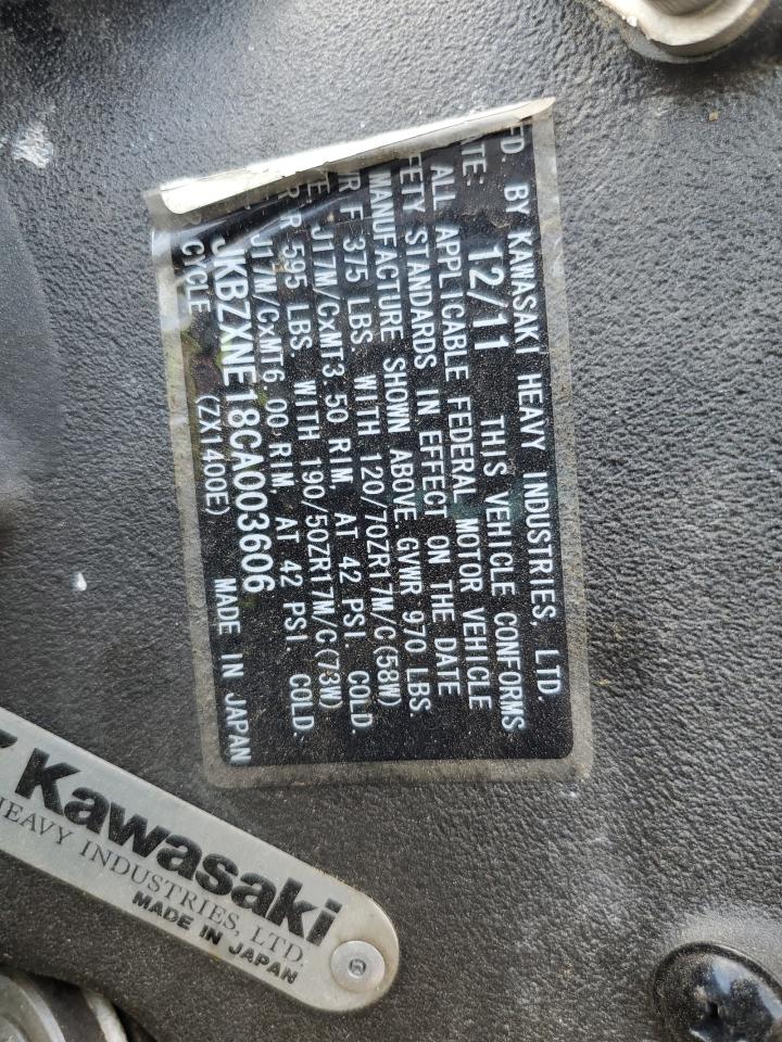 2012 Kawasaki Zx1400 Ec VIN: JKBZXNE18CA003606 Lot: 69396465