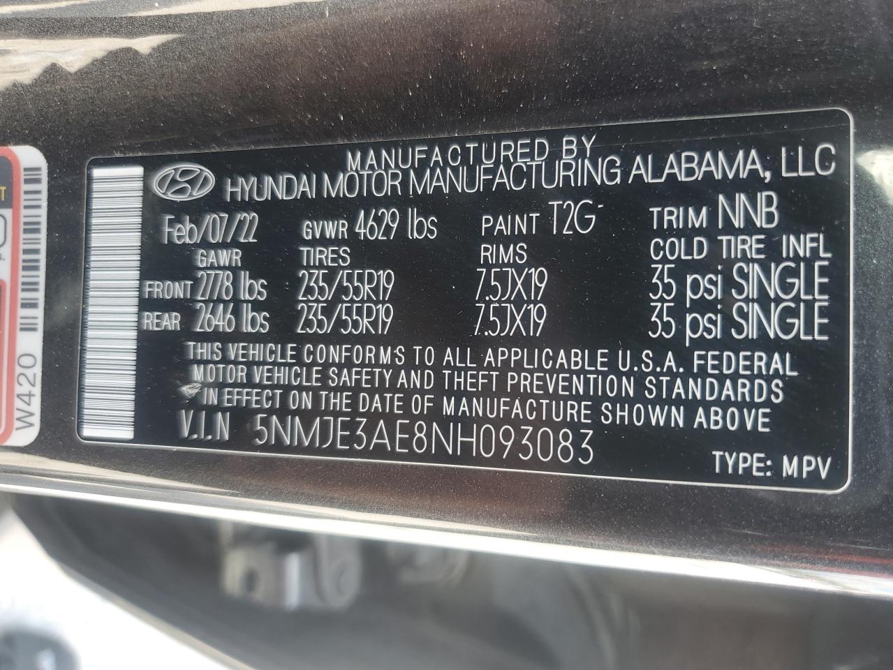 2022 Hyundai Tucson Limited VIN: 5NMJE3AE8NH093083 Lot: 68648825