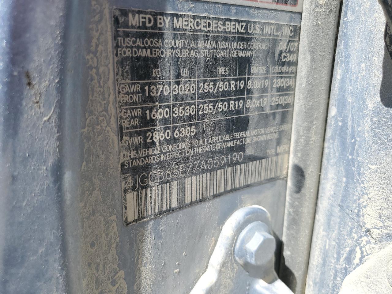 2007 Mercedes-Benz R 350 VIN: 4JGCB65E77A059190 Lot: 68093515