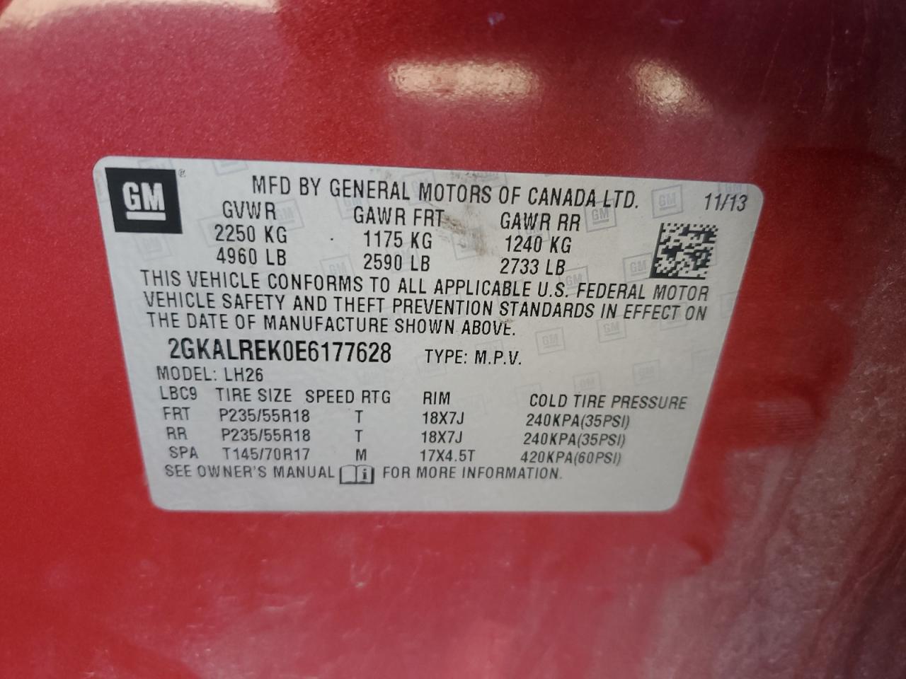 2014 GMC Terrain Sle VIN: 2GKALREK0E6177628 Lot: 70151525