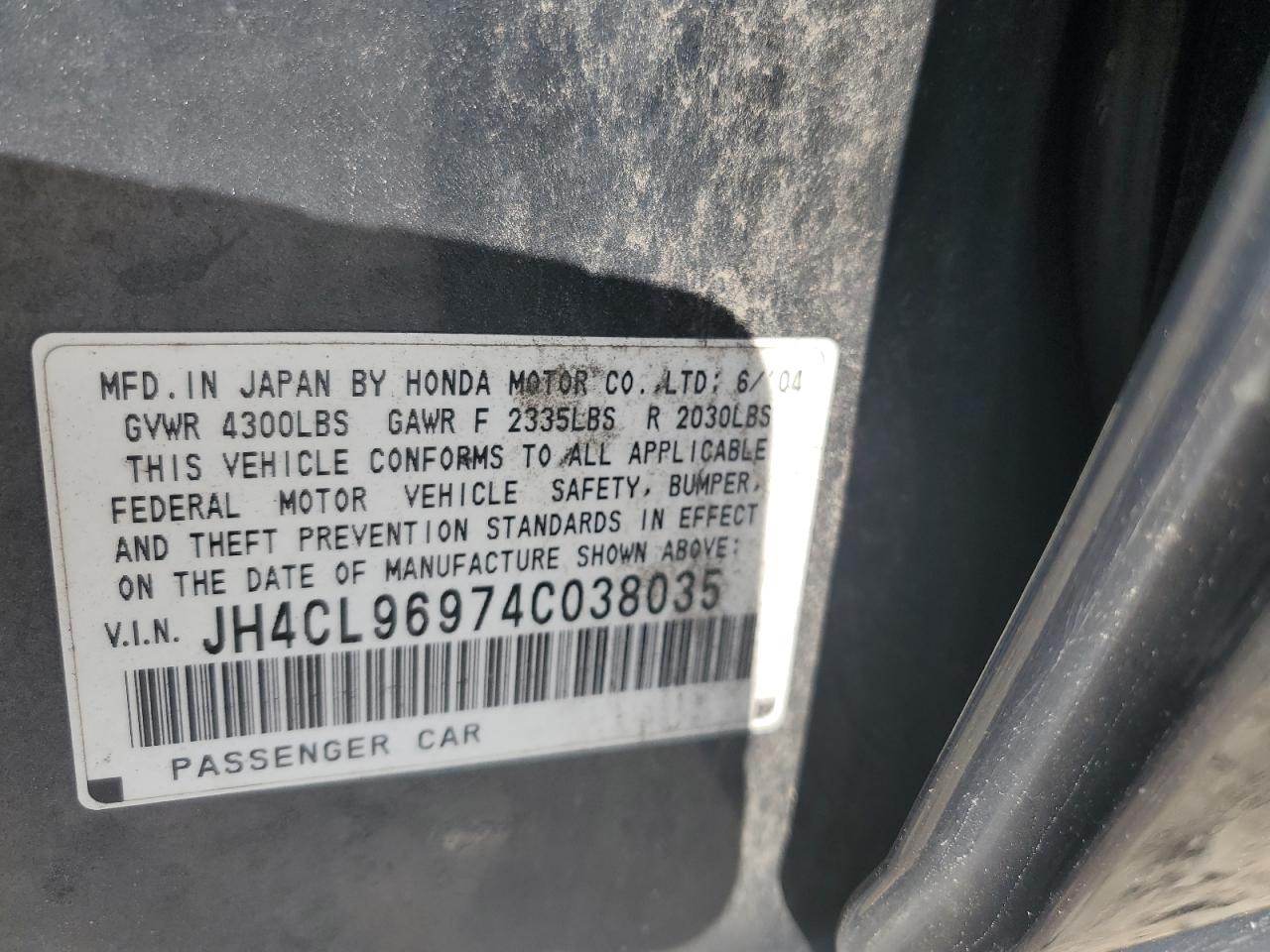 2004 Acura Tsx VIN: JH4CL96974C038035 Lot: 69853945