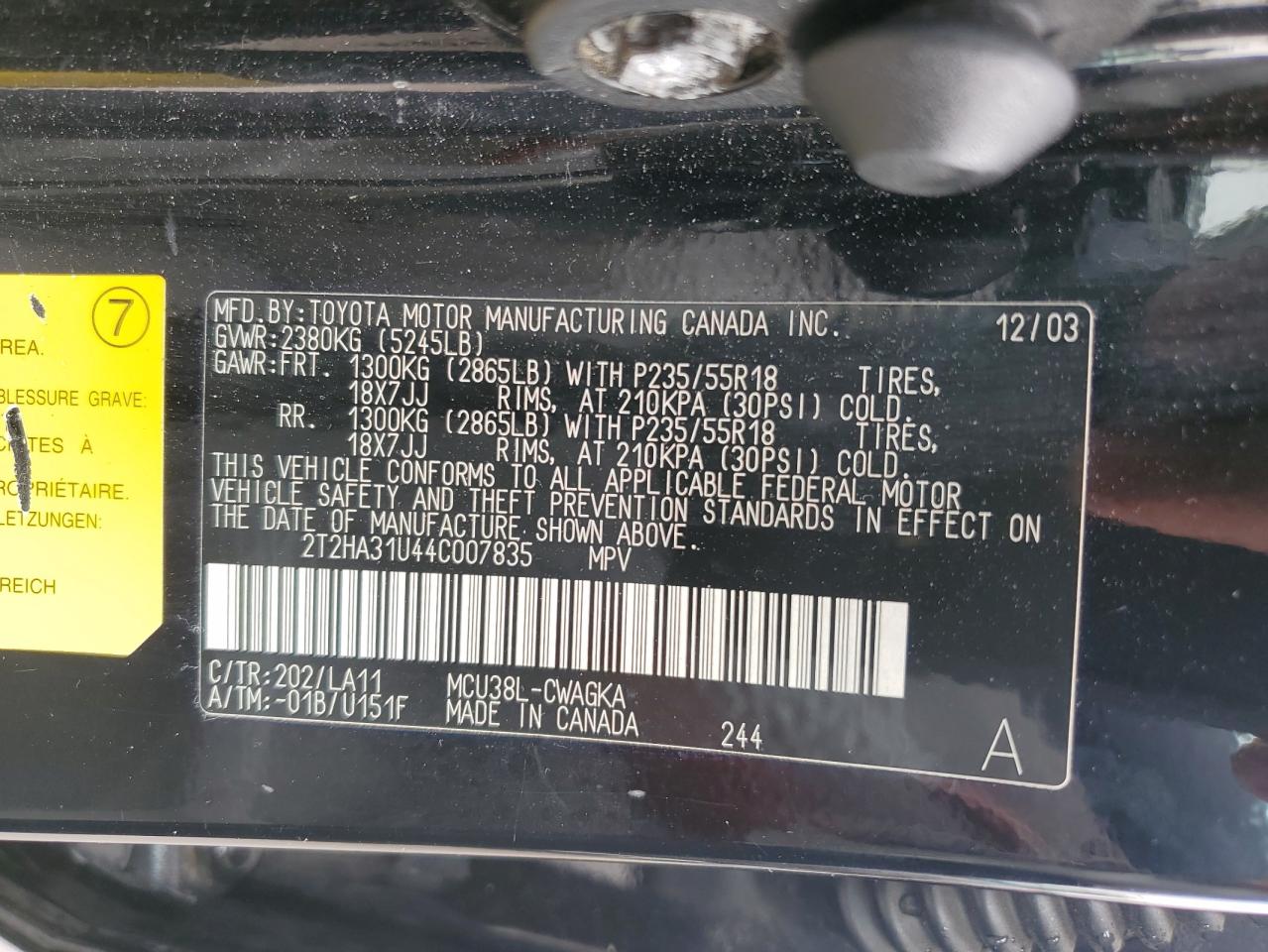 2004 Lexus Rx 330 VIN: 2T2HA31U44C007835 Lot: 67572145