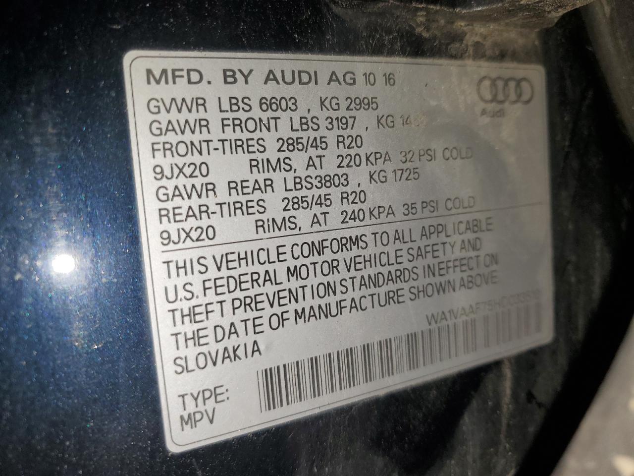 2017 Audi Q7 Prestige VIN: WA1VAAF75HD033510 Lot: 67749185