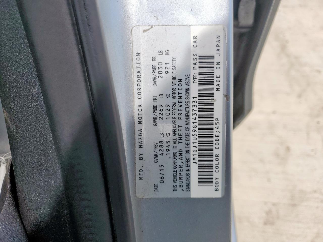 2016 Mazda 6 Sport VIN: JM1GJ1U59G1437331 Lot: 68077485