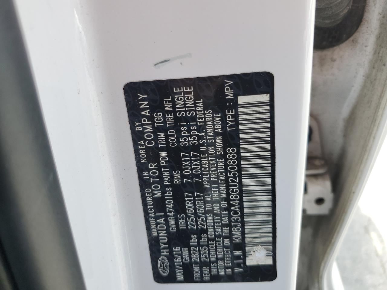 KM8J3CA48GU250888 2016 Hyundai Tucson Limited