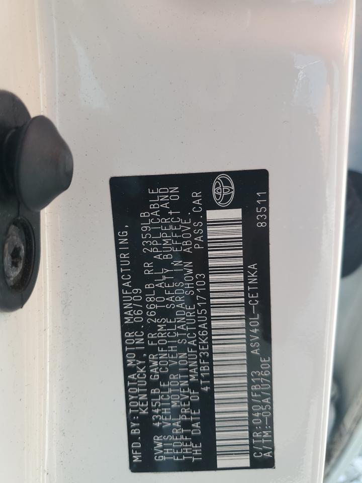 2010 Toyota Camry Base VIN: 4T1BF3EK6AU517103 Lot: 68758865