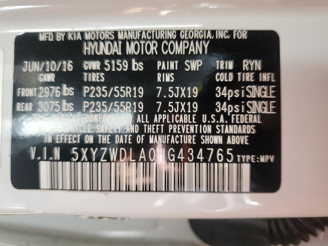 2017 Hyundai Santa Fe Sport VIN: 5XYZWDLA0HG434765 Lot: 69034445