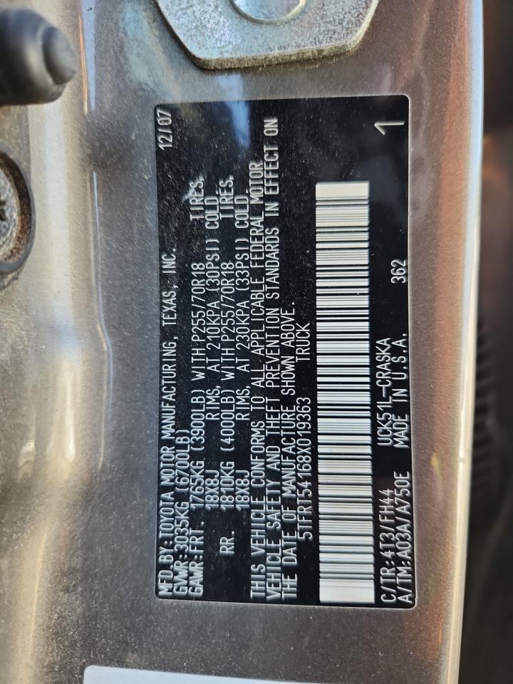 2008 Toyota Tundra Double Cab VIN: 5TFRT54168X019363 Lot: 68893425