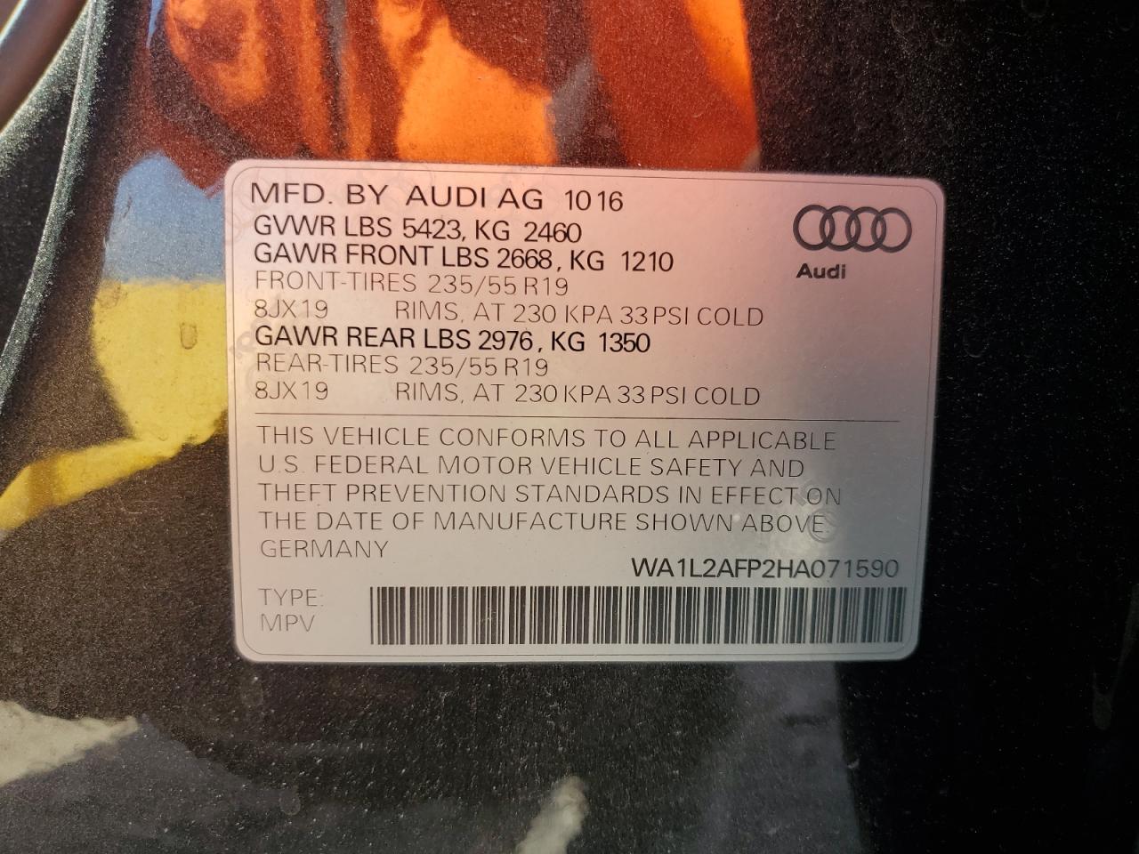 2017 Audi Q5 Premium Plus VIN: WA1L2AFP2HA071590 Lot: 65513005