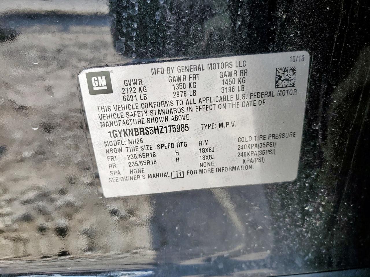 2017 Cadillac Xt5 Luxury VIN: 1GYKNBRS5HZ175985 Lot: 67478215