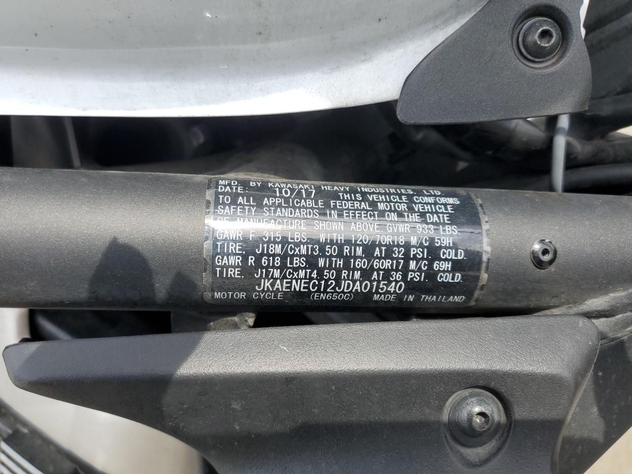 2018 Kawasaki En650 C VIN: JKAENEC12JDA01540 Lot: 70879495