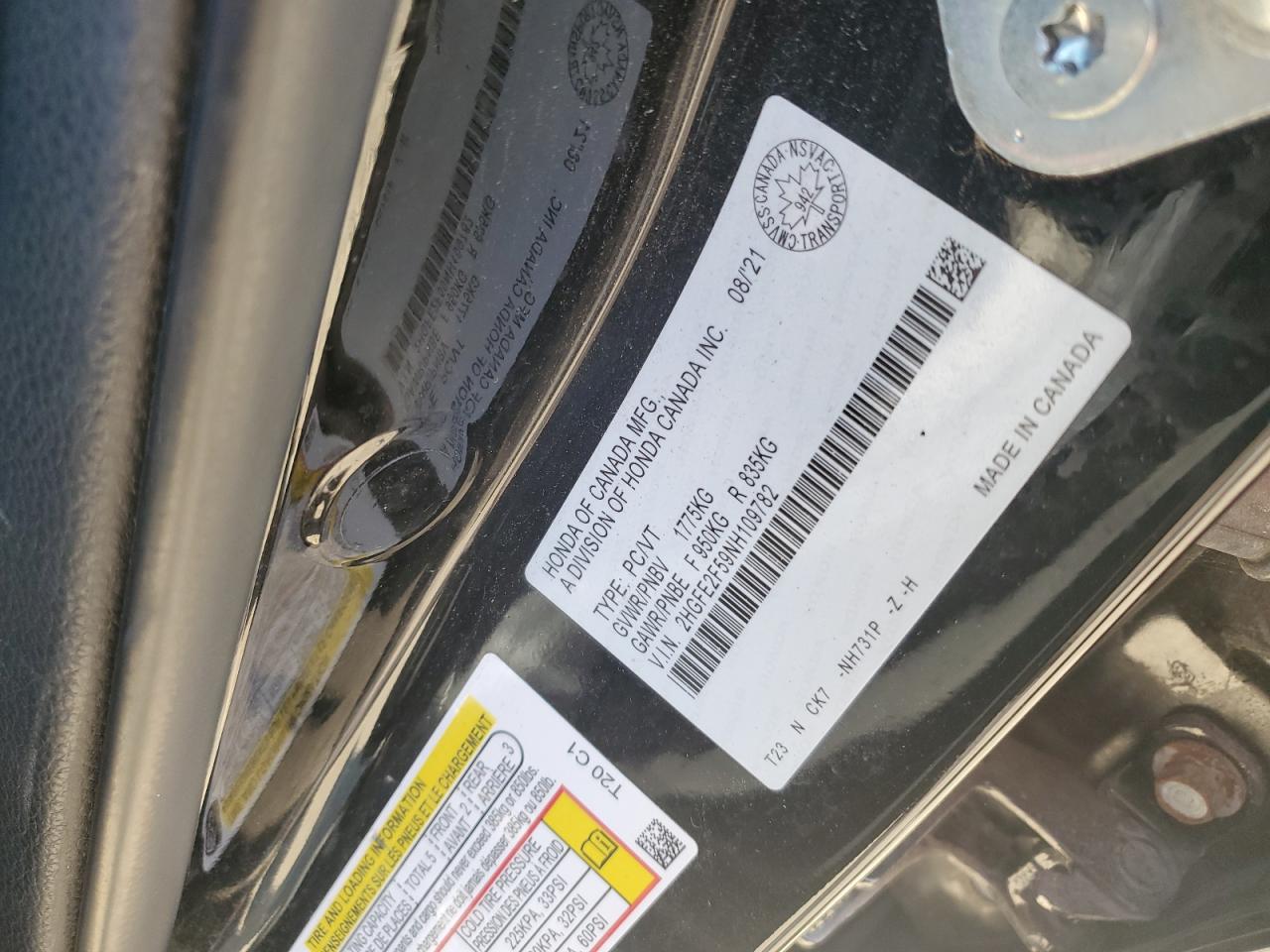 2022 Honda Civic Sport VIN: 2HGFE2F59NH109782 Lot: 65732575