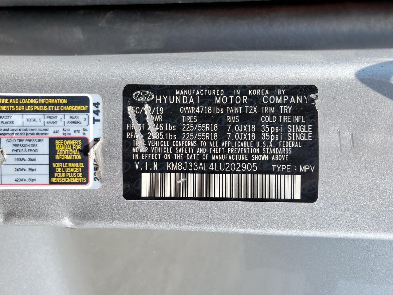 2020 Hyundai Tucson Limited VIN: KM8J33AL4LU202905 Lot: 67018135