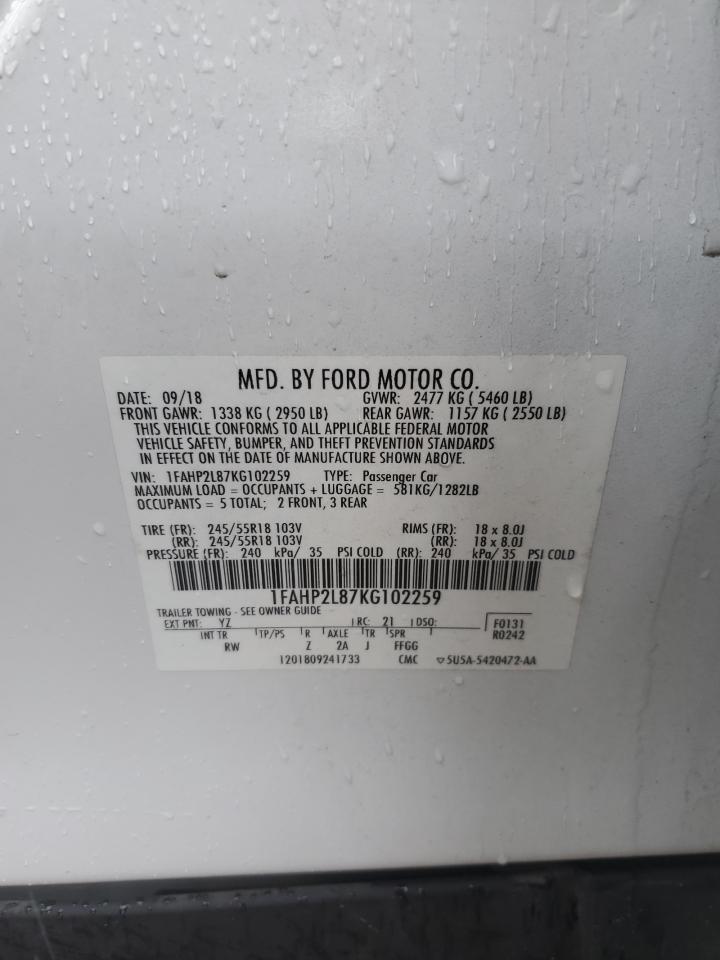 2019 Ford Taurus Police Interceptor VIN: 1FAHP2L87KG102259 Lot: 69259975