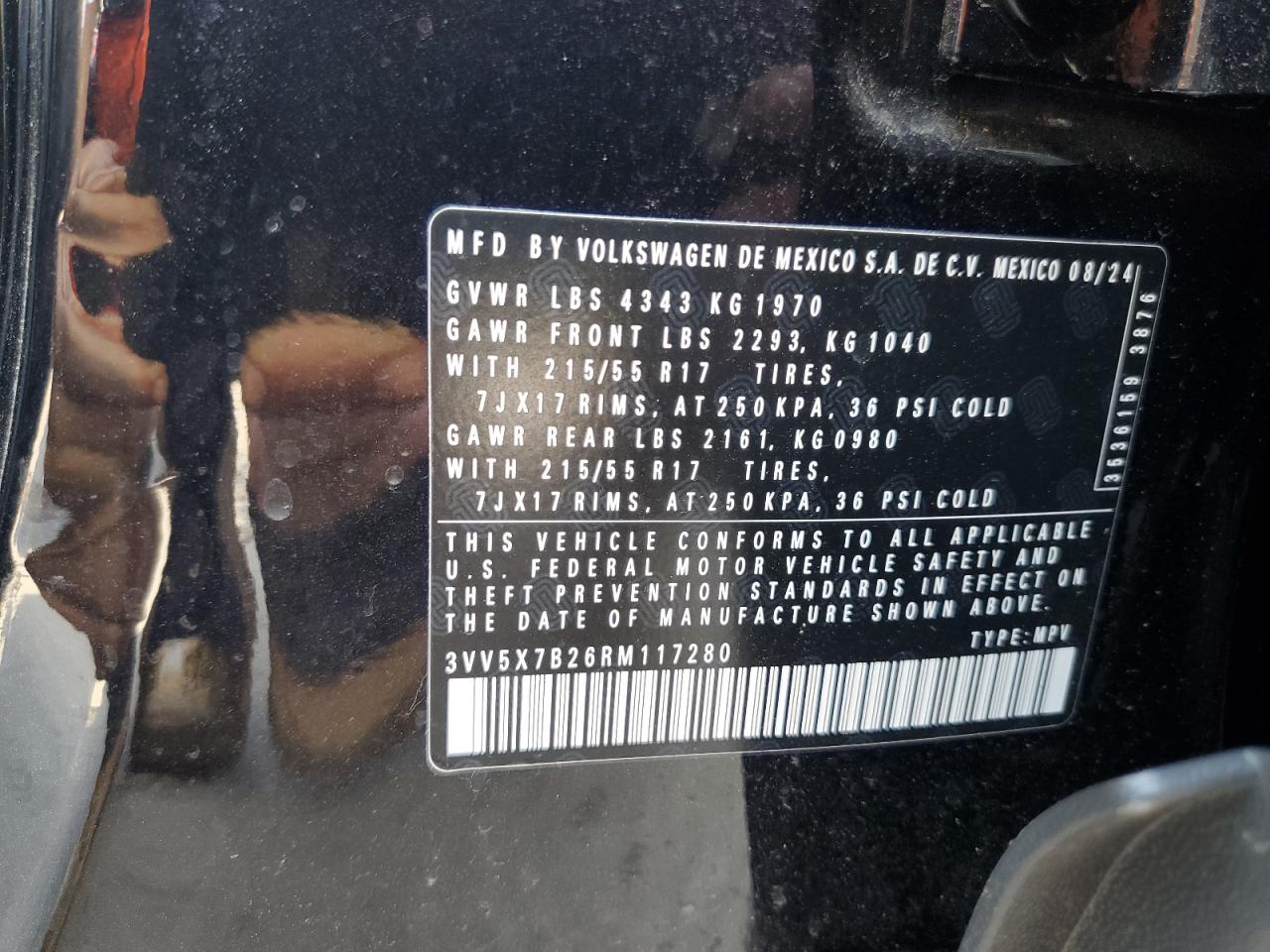 2024 Volkswagen Taos S VIN: 3VV5X7B26RM117280 Lot: 68895205