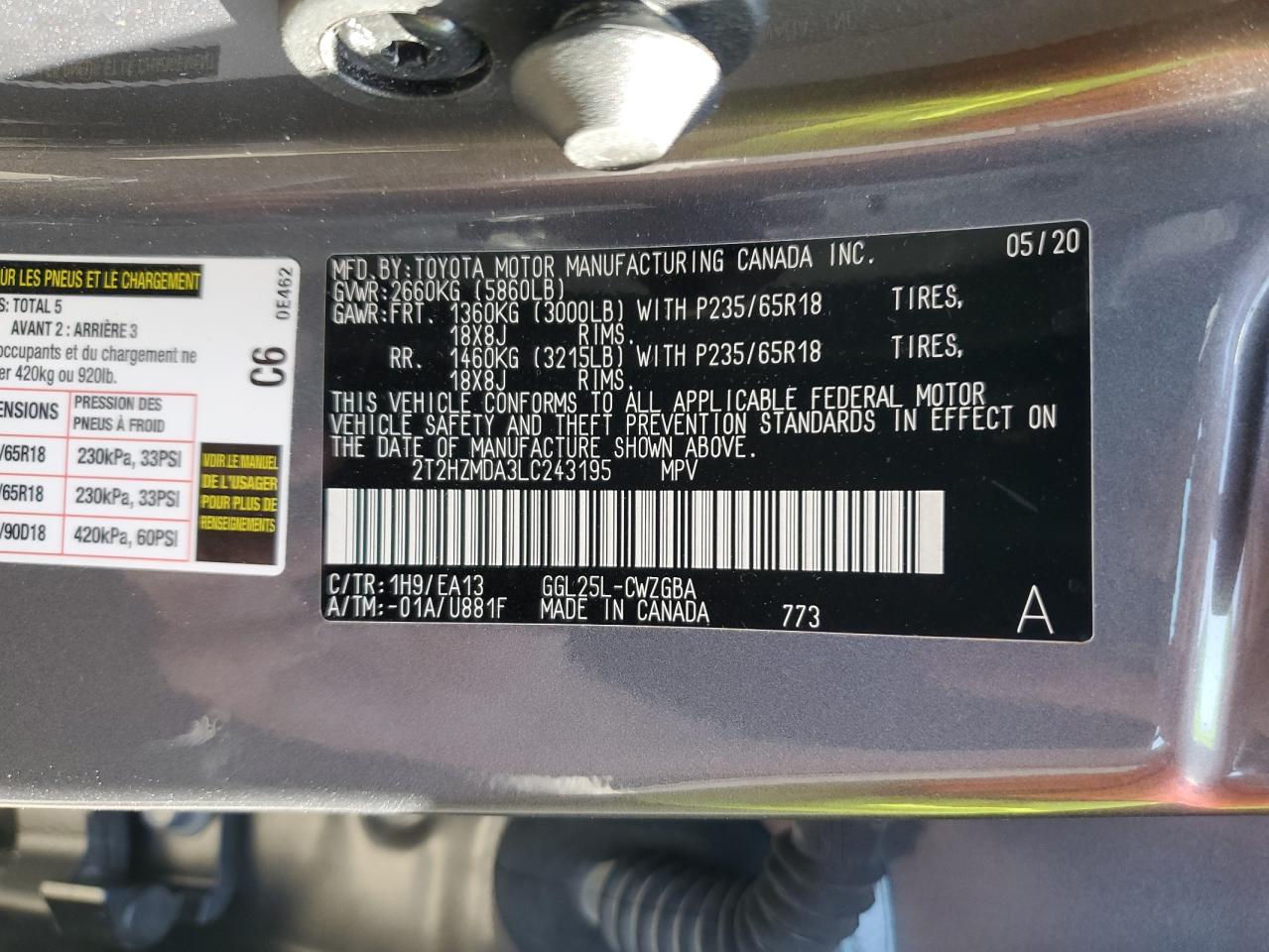2020 Lexus Rx 350 VIN: 2T2HZMDA3LC243195 Lot: 67729005