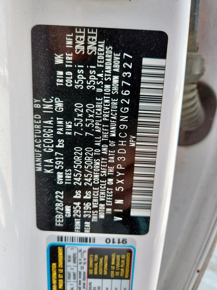 2022 Kia Telluride Ex VIN: 5XYP3DHC9NG267327 Lot: 71055965