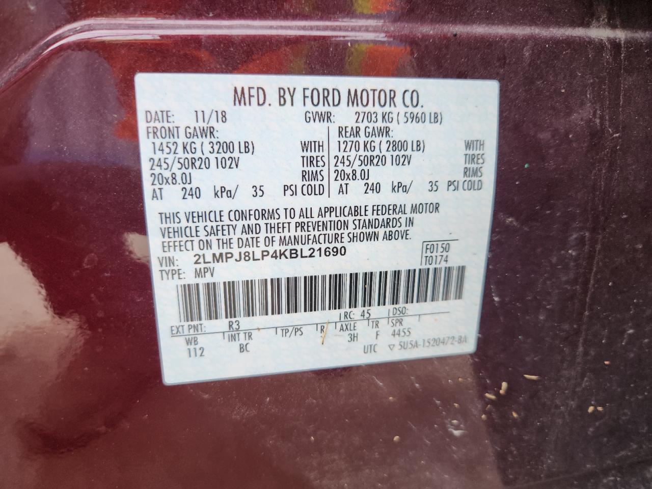 2019 Lincoln Nautilus Reserve VIN: 2LMPJ8LP4KBL21690 Lot: 69471985