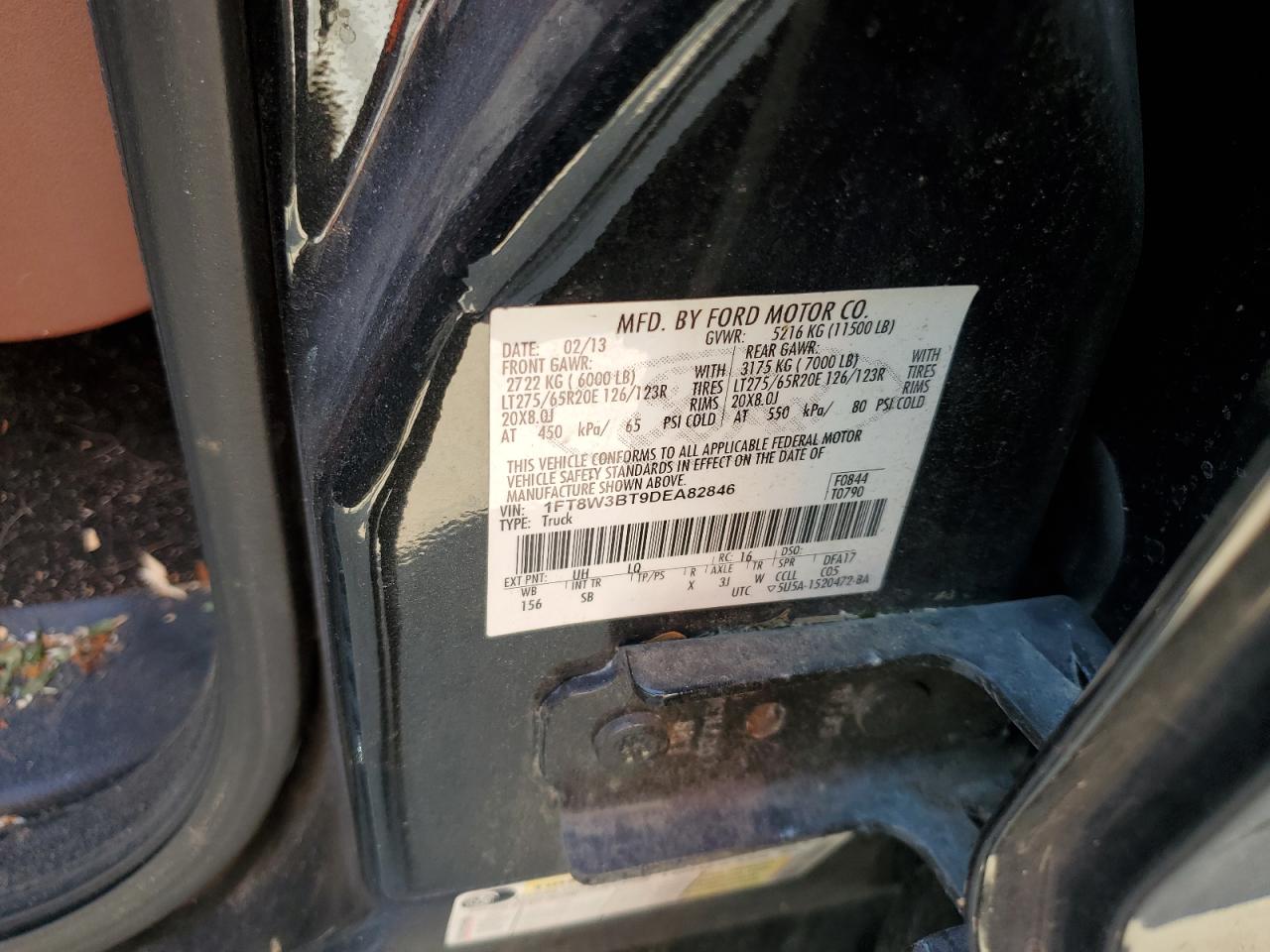 2013 Ford F350 Super Duty VIN: 1FT8W3BT9DEA82846 Lot: 69881485