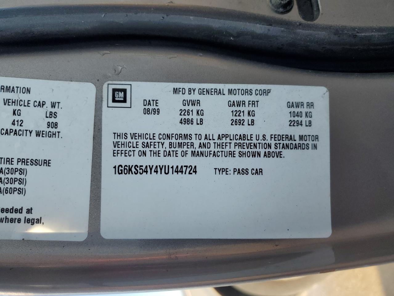 2000 Cadillac Seville Sls VIN: 1G6KS54Y4YU144724 Lot: 69345135