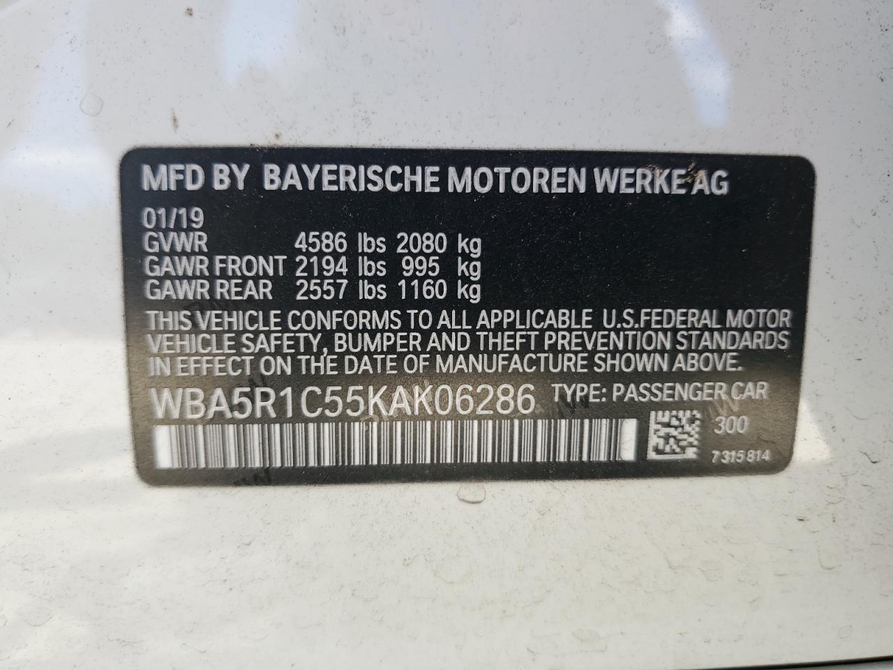2019 BMW 330I VIN: WBA5R1C55KAK06286 Lot: 70290355