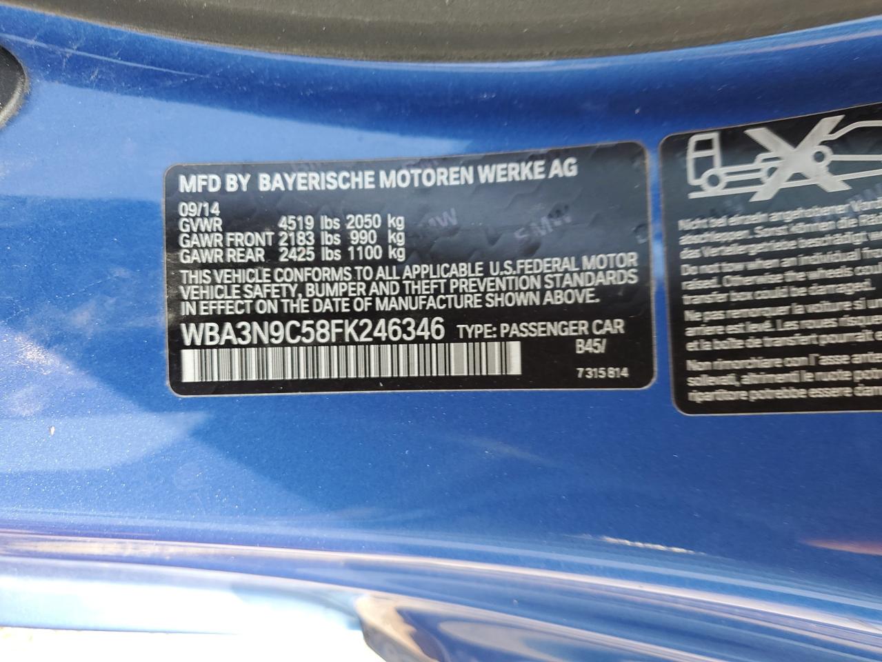 2015 BMW 428 Xi VIN: WBA3N9C58FK246346 Lot: 68745635