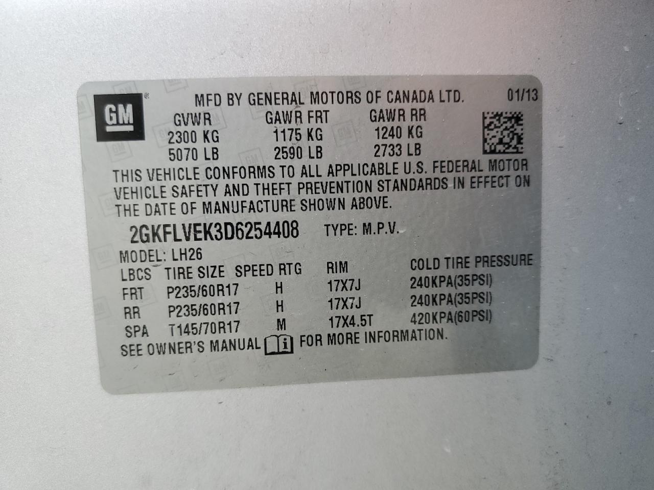 2013 GMC Terrain Slt VIN: 2GKFLVEK3D6254408 Lot: 69233495