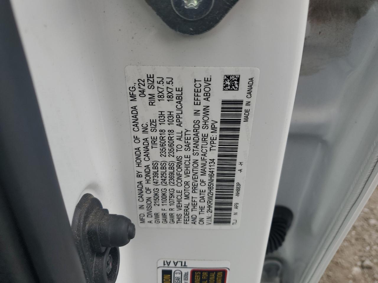 2022 Honda Cr-V Exl VIN: 2HKRW2H85NH641134 Lot: 71023235