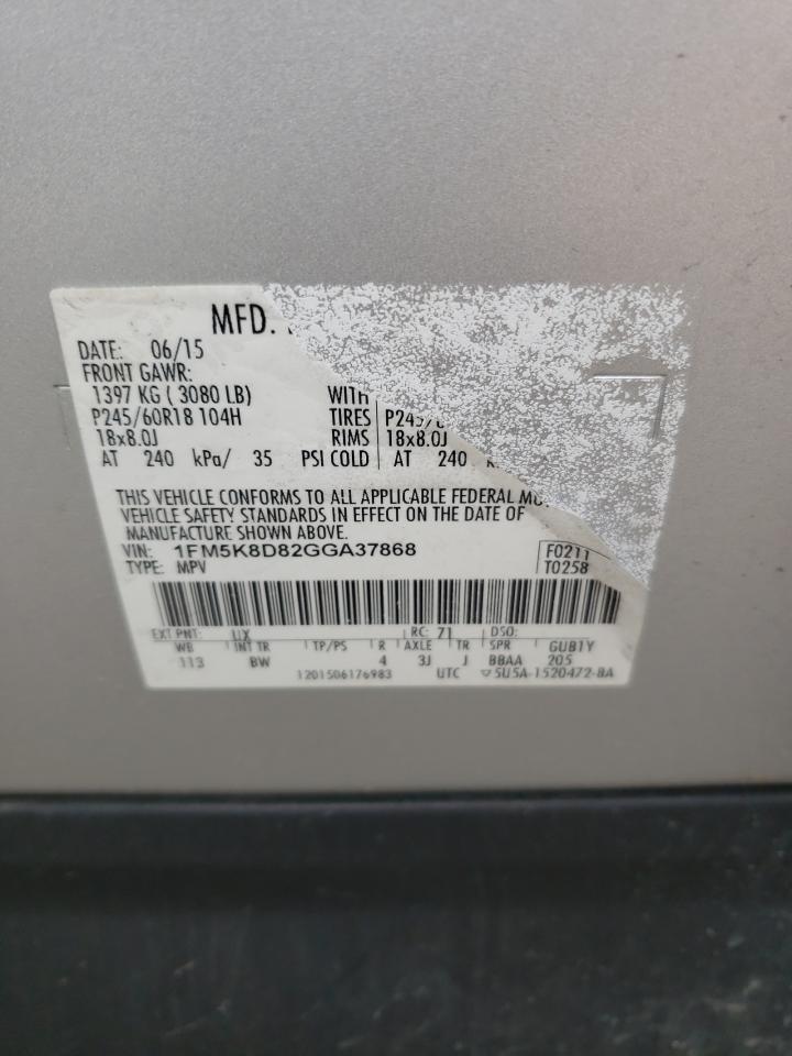 2016 Ford Explorer Xlt VIN: 1FM5K8D82GGA37868 Lot: 68478355