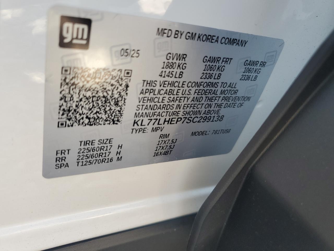 2025 Chevrolet Trax 1Lt VIN: KL77LHEP7SC299138 Lot: 67946055