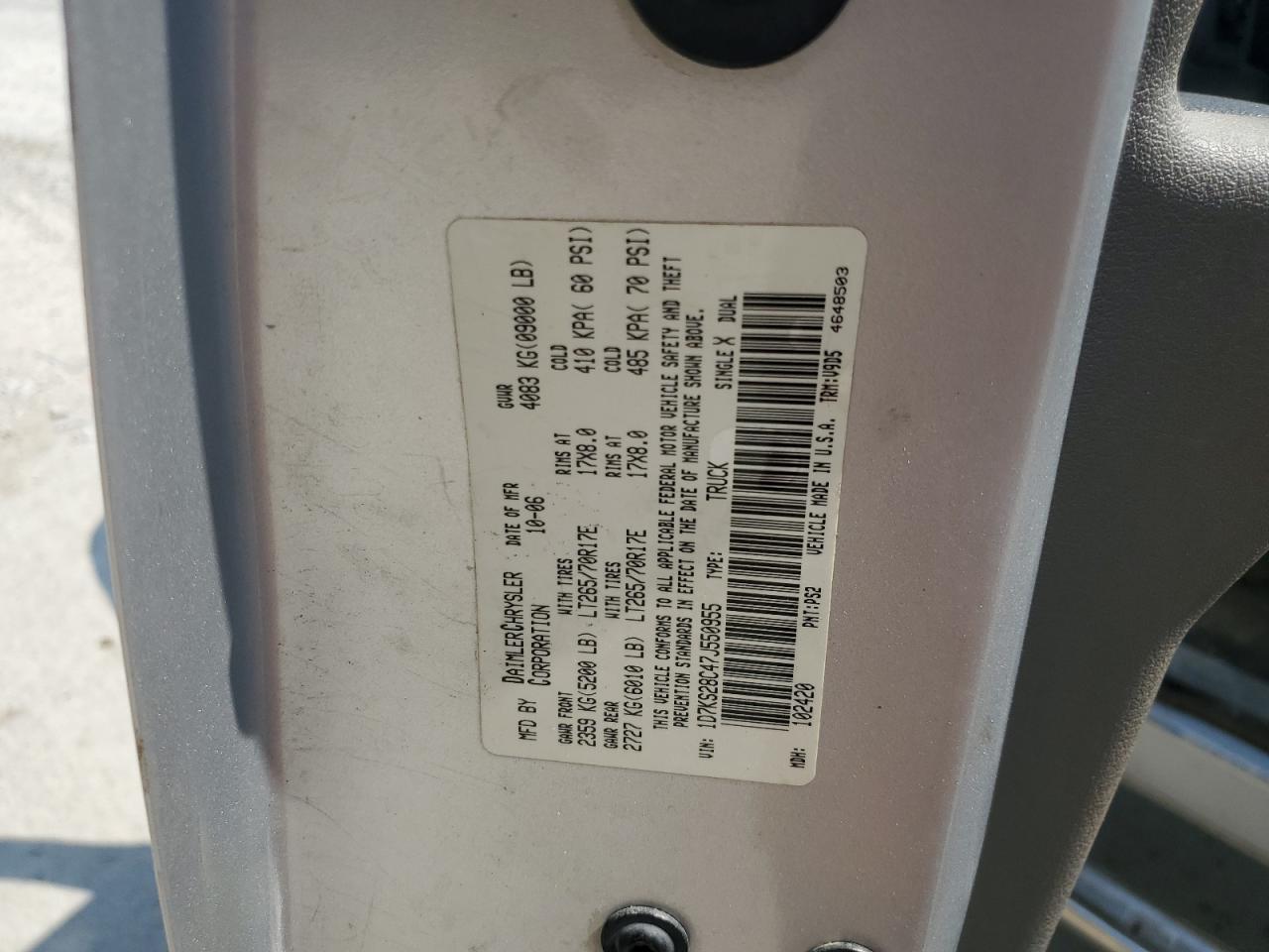 2007 Dodge Ram 2500 St VIN: 1D7KS28C47J550955 Lot: 69092635