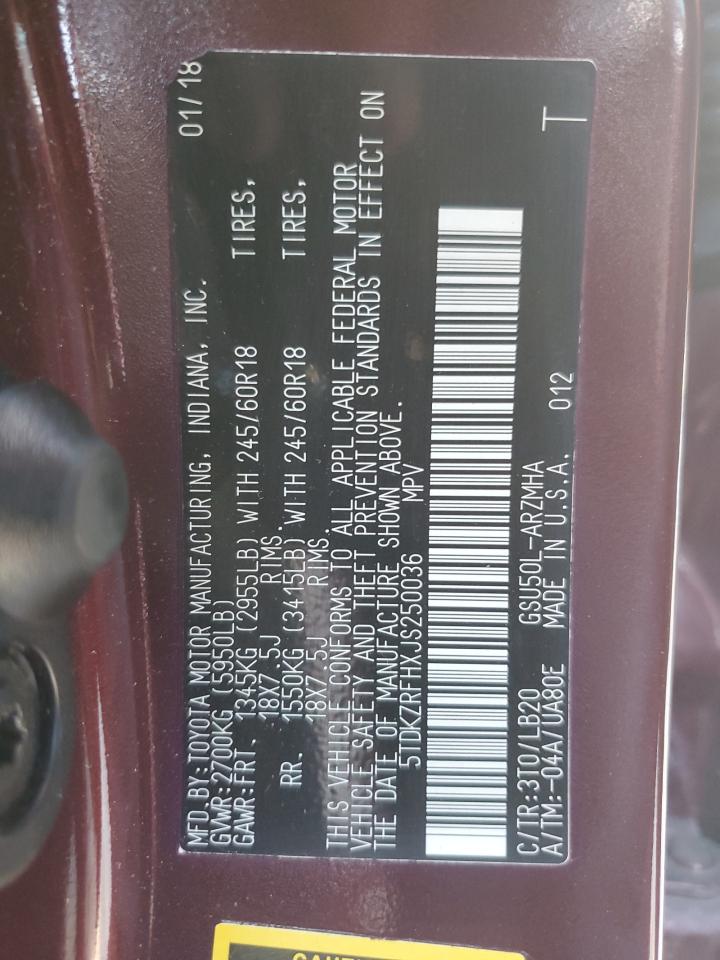 2018 Toyota Highlander Se VIN: 5TDKZRFHXJSM2500 Lot: 70947545