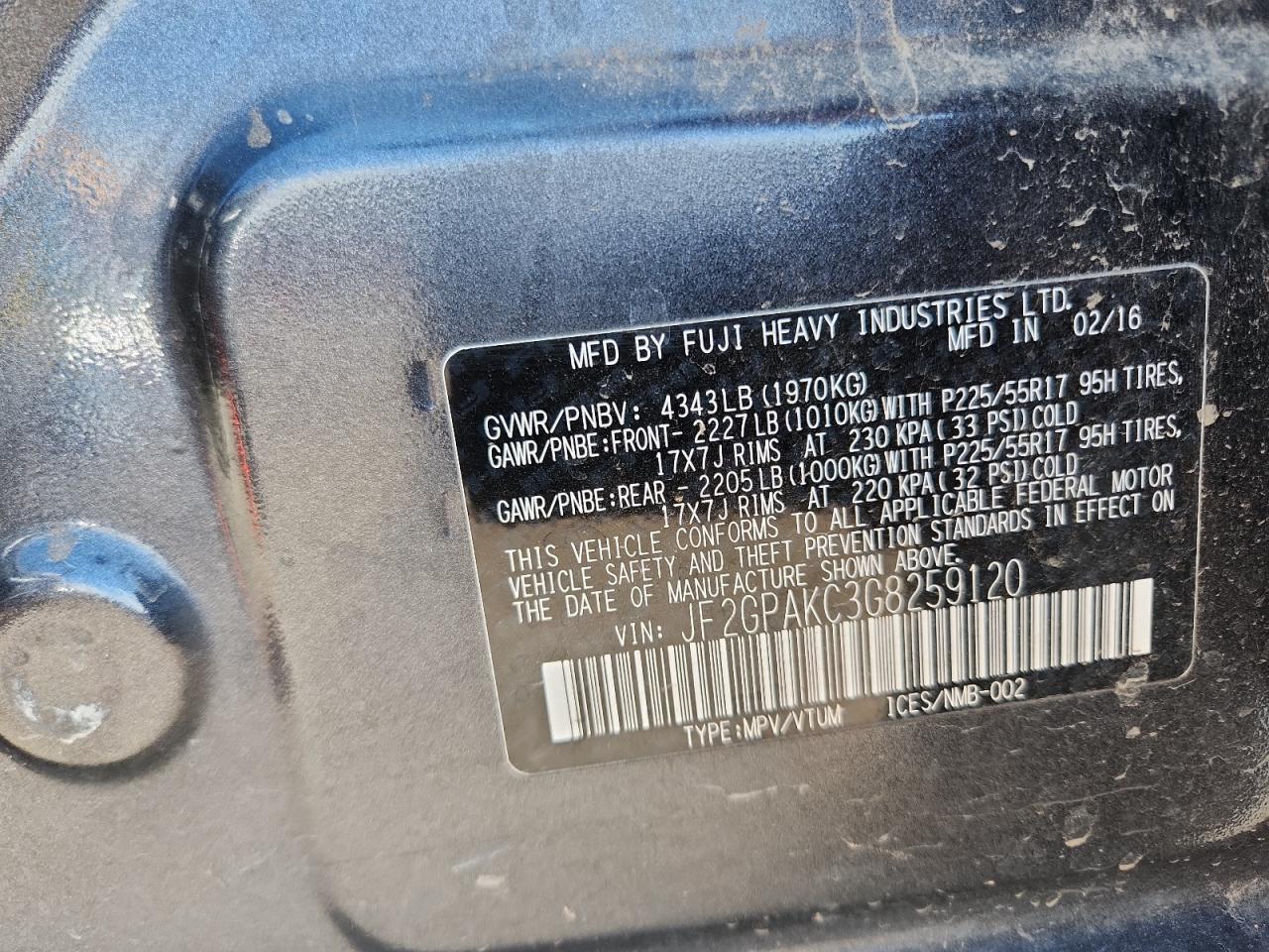 2016 Subaru Crosstrek Limited VIN: JF2GPAKC3G8259120 Lot: 71012995