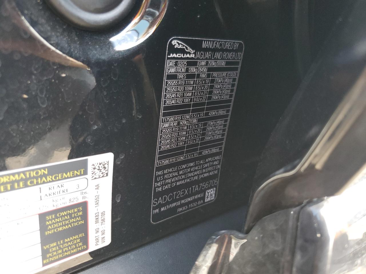 2026 Jaguar F-Pace R-Dynamic S VIN: SADCT2EX1TA756705 Lot: 66983905