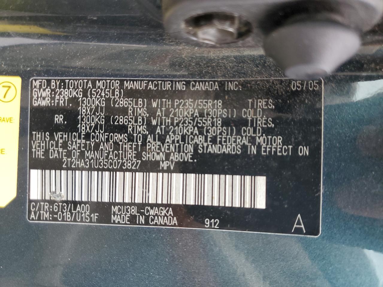 2005 Lexus Rx 330 VIN: 2T2HA31U35C073827 Lot: 67340085