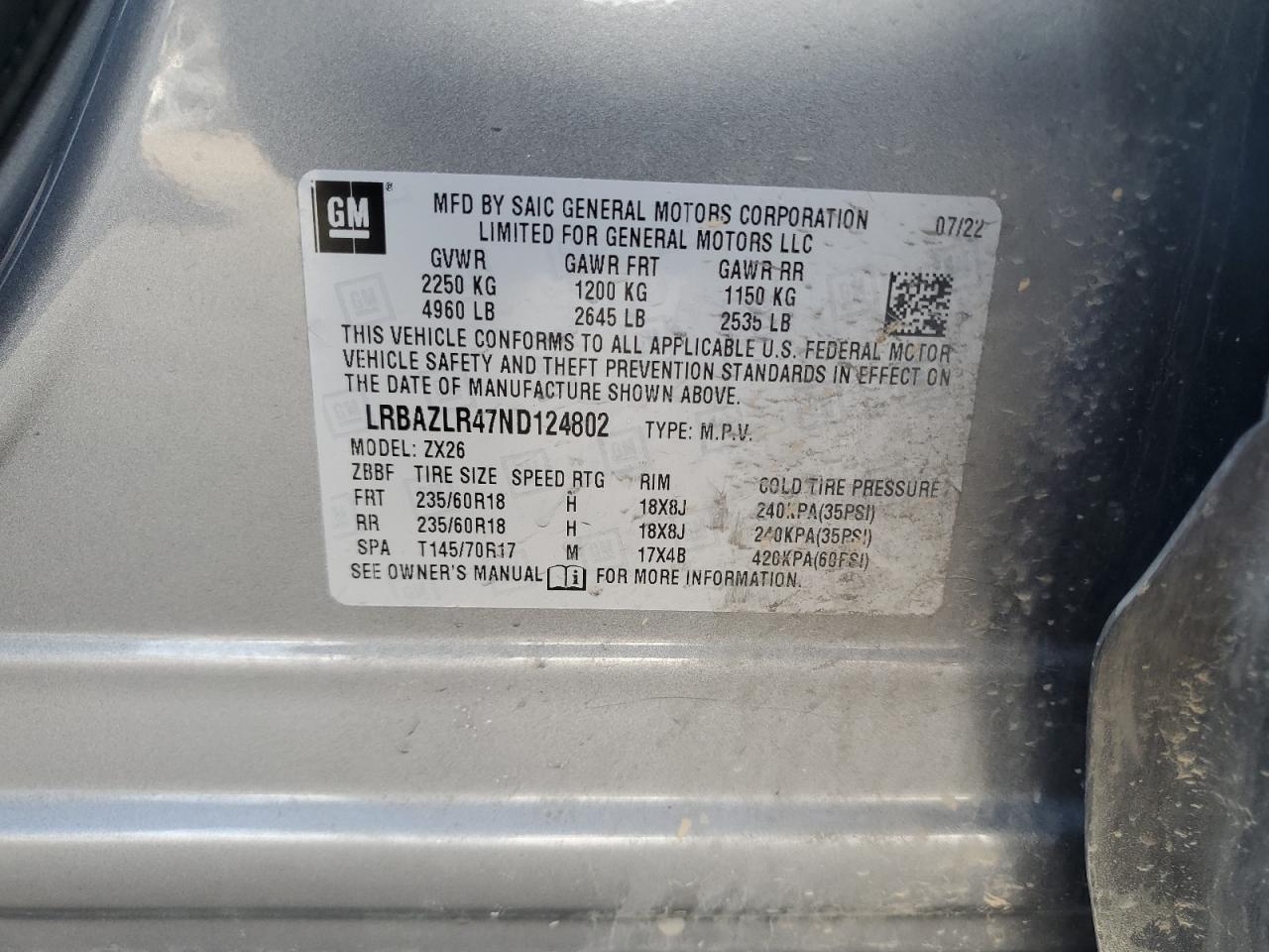 2022 Buick Envision Preferred VIN: LRBAZLR47ND124802 Lot: 67803925