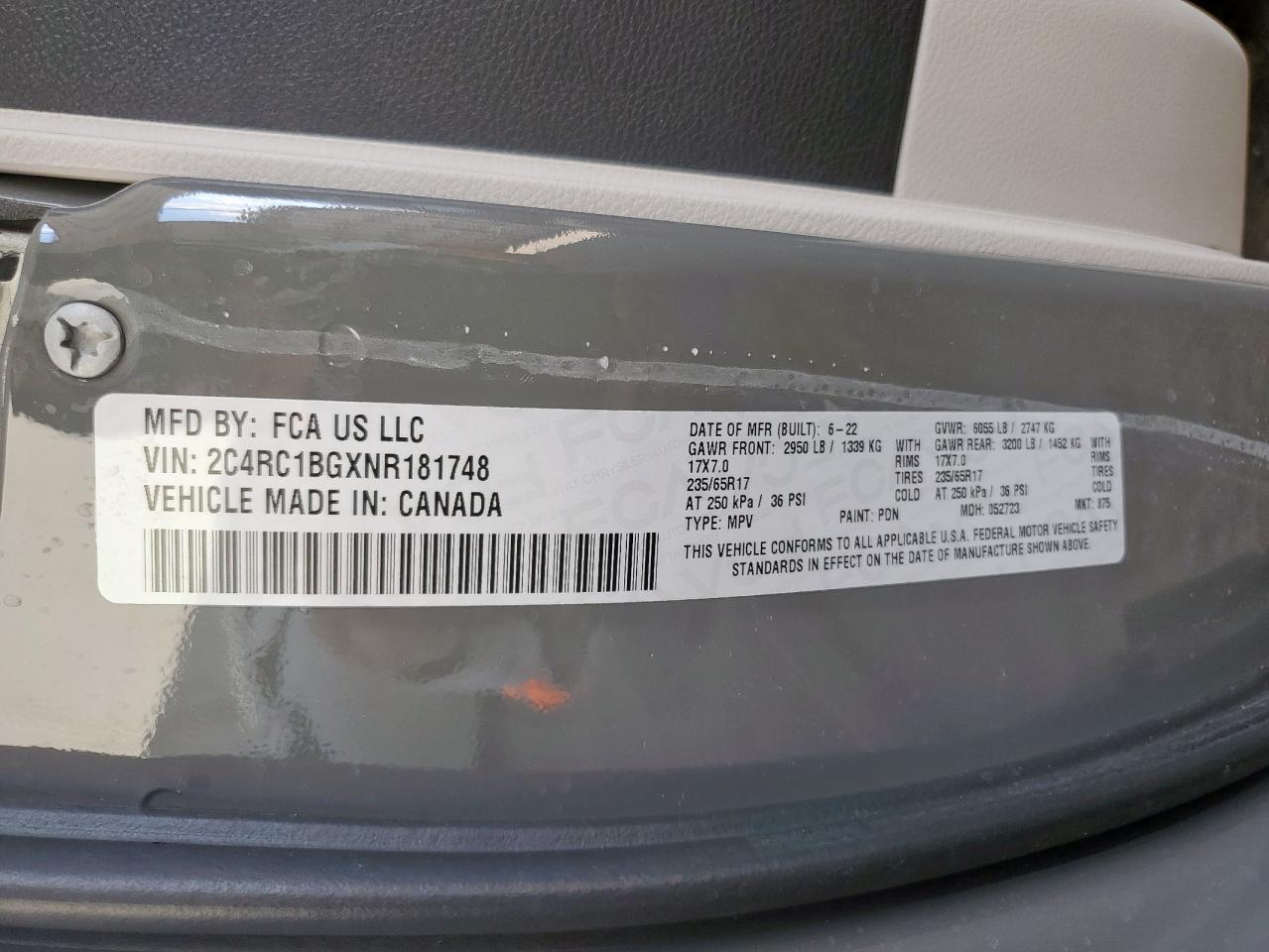 2022 Chrysler Pacifica Touring L VIN: 2C4RC1BGXNR181748 Lot: 70642075