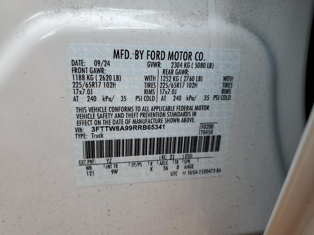 2024 Ford Maverick Xl VIN: 3FTTW8A99RRB65341 Lot: 70181485