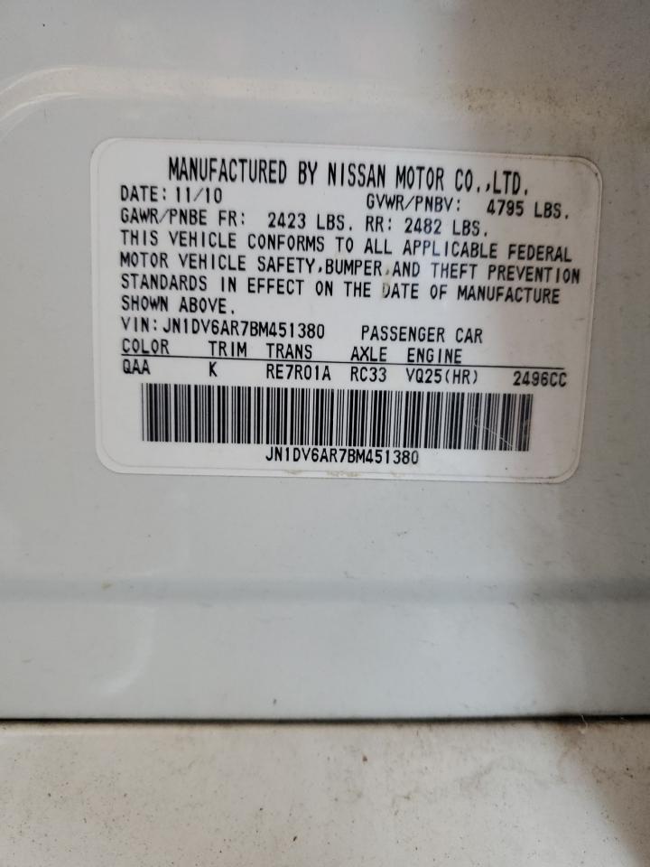 2011 Infiniti G25 VIN: JN1DV6AR7BM451380 Lot: 69097905