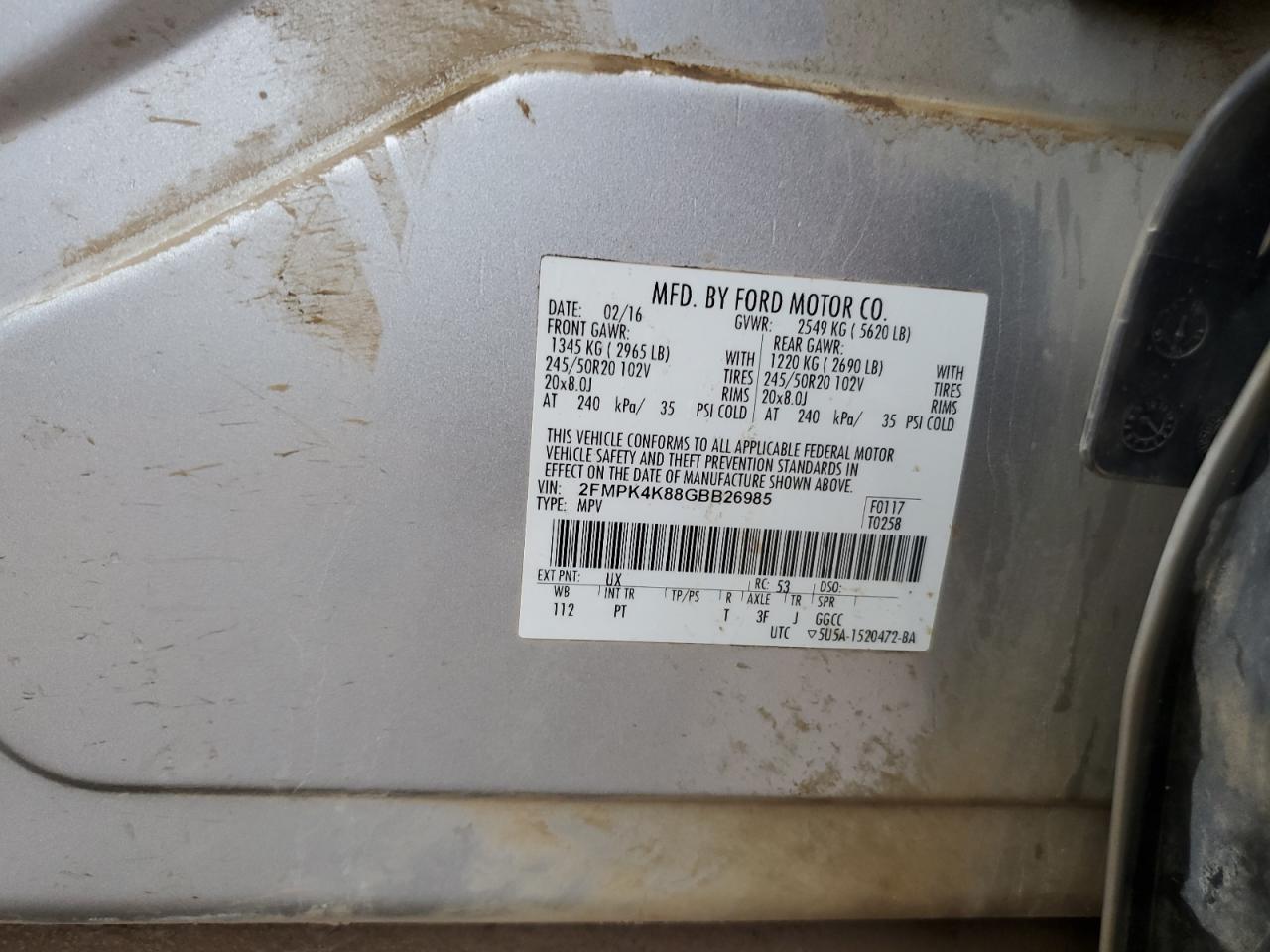 2016 Ford Edge Titanium VIN: 2FMPK4K88GBB26985 Lot: 69843655