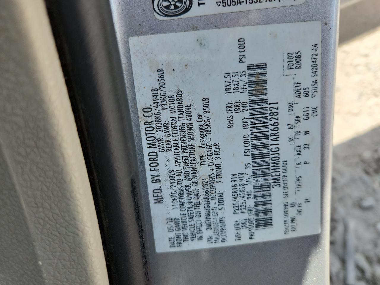 2010 Mercury Milan Premier VIN: 3MEHM0JG1AR662821 Lot: 68371315