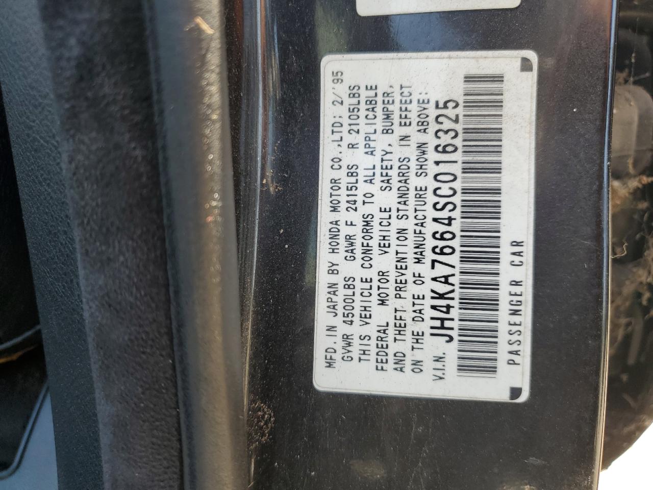 1995 Acura Legend L VIN: JH4KA7664SC016325 Lot: 66740435