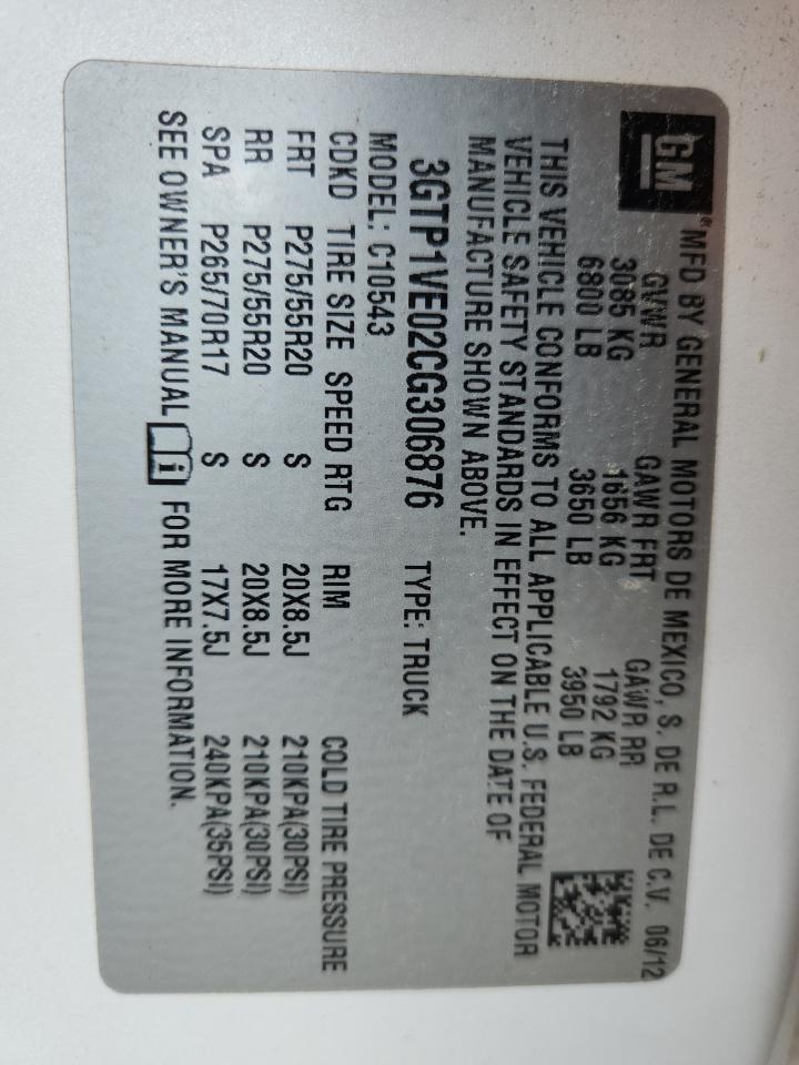 2012 GMC Sierra C1500 Sle VIN: 3GTP1VE02CG306876 Lot: 70711805