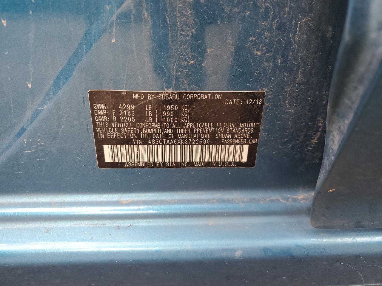 2019 Subaru Impreza VIN: 4S3GTAA6XK3722690 Lot: 70156685