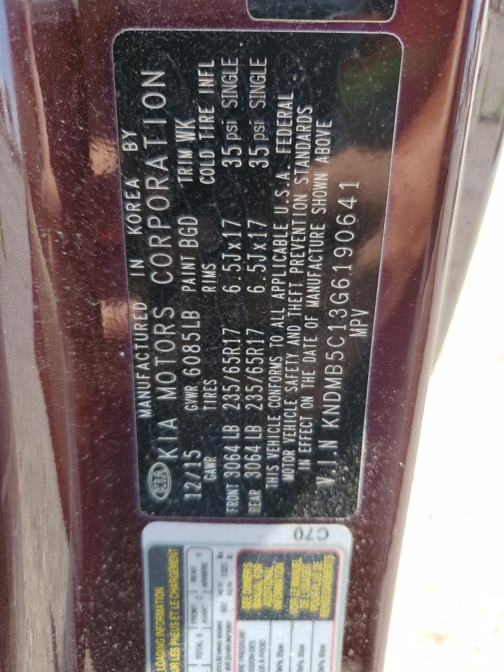 2016 Kia Sedona Lx VIN: KNDMB5C13G6190641 Lot: 69436175